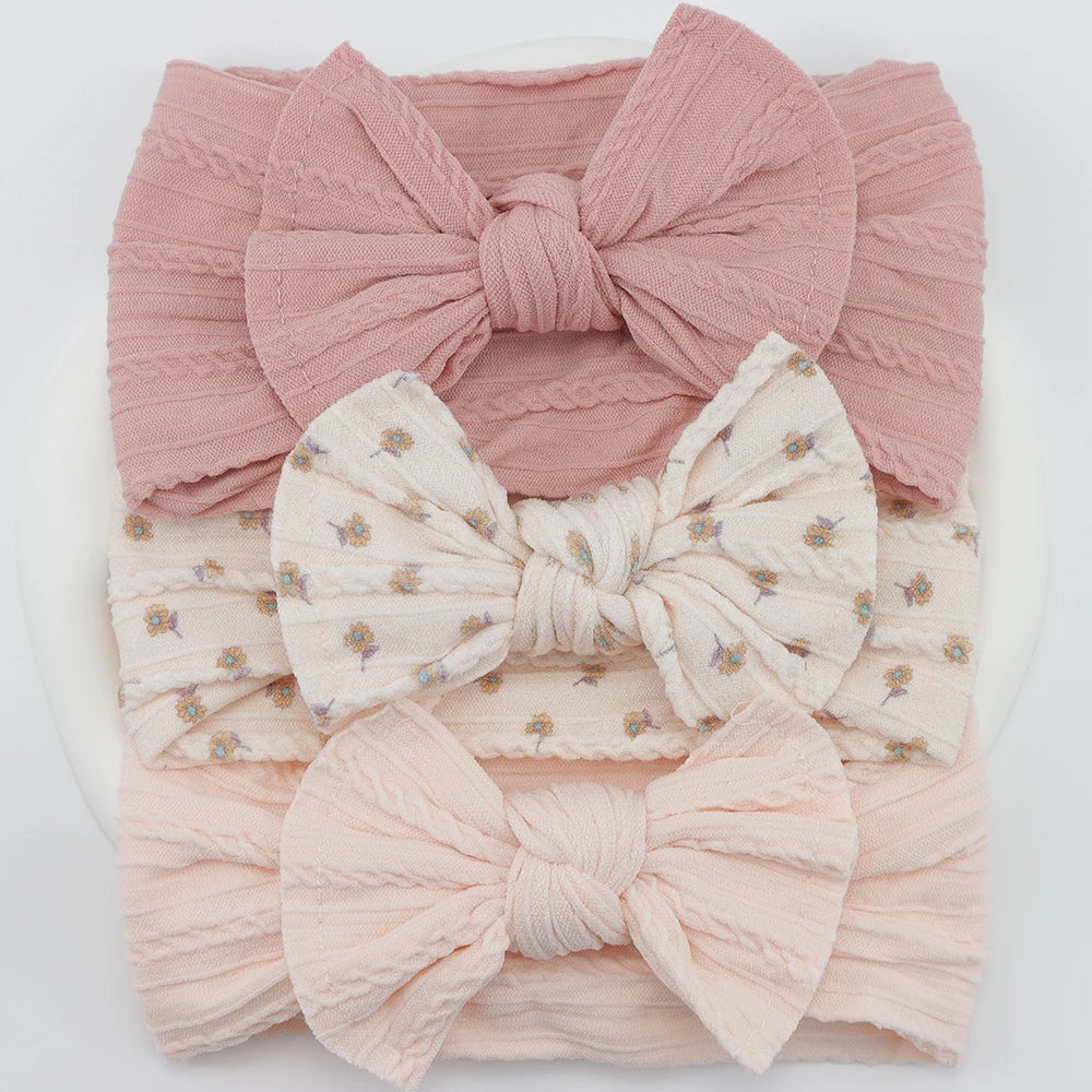 3Pcs Knit Bows Baby Headbands Lot Newborn Baby Girl Headband Set Elastic Nylon Children Turban Kids infant Baby Hair Accessories