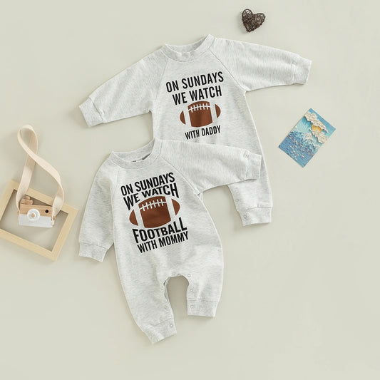 Lioraitiin 0-18M Newborn Infant Baby Girl Boy Romper Letter No Sundays We Watch Football With Daddy Mommy Jumpsuit