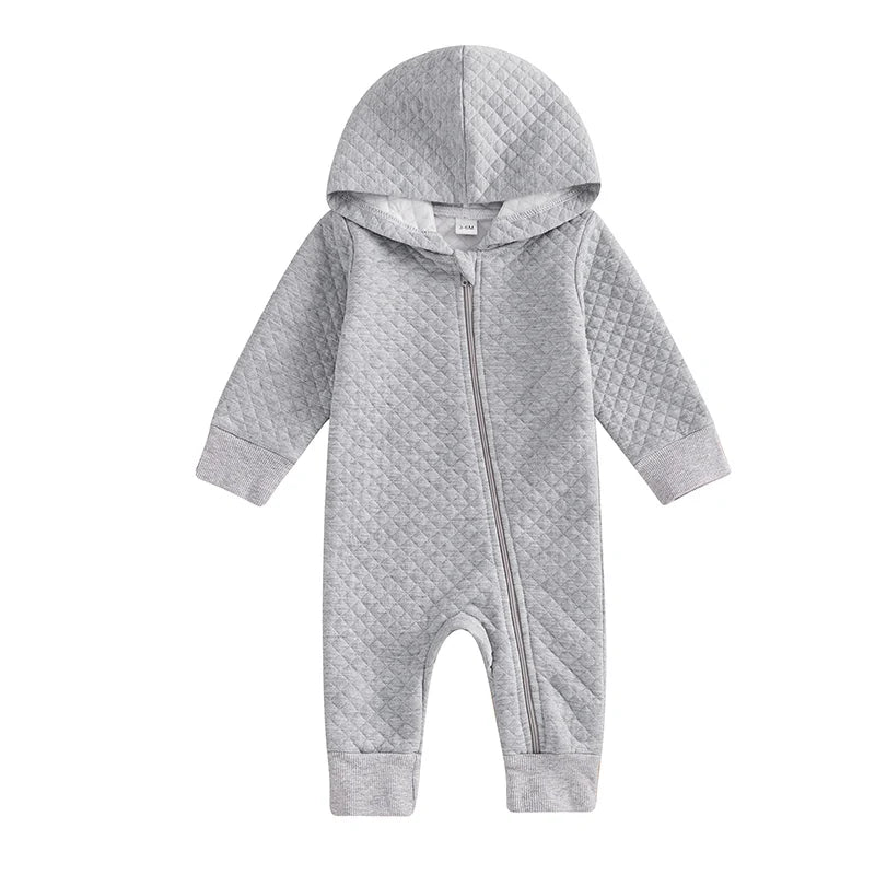 Newborn Baby Boys Girls Hooded Jumpsuits Fall Winter Casual Long Sleeve Zip Up Hoodies Rompers Toddlers Infants Pajamas