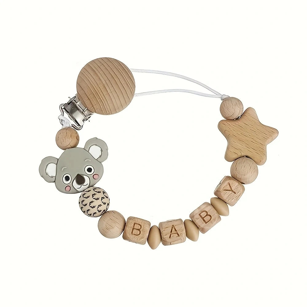 Baby Pacifier Clips Wooden Dummy Nipple Holder Clip Chain Silicone Bear Koala Animal Pacifiers Teething Toys