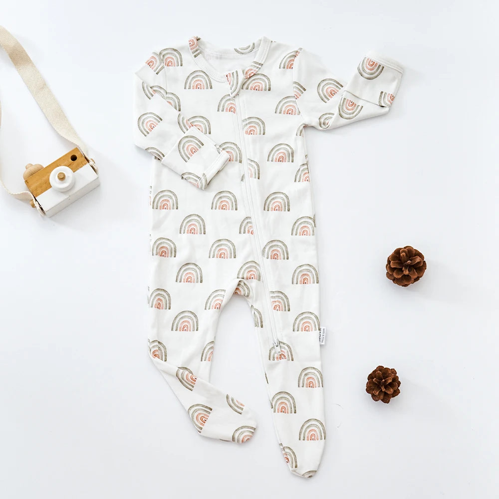 HappyFlute New 1PCS Long-sleeve Bamboo Cotton Wrapped Foot jumpsuit  Romper Spring And Summer Baby Boy&Girls Newborn Clothings