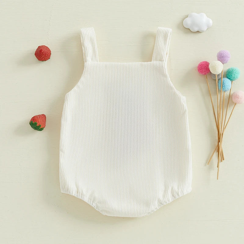 Pudcoco Infant Baby Girls Romper Ribbed Strawberry Embroidery Sleeveless Knit Infant Jumpsuit for Summer