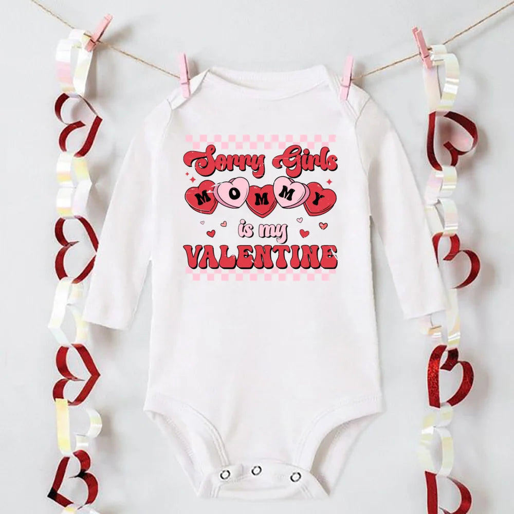 Mommy and Daddy's Little Valentine Print Baby Romper Infant Valentine's Day Outfit Newborn Long Sleeve Bodysuit Toddler Jumpsuit