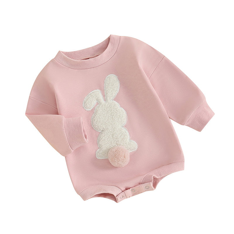 Citgeett Spring Easter Infant Baby Boys Girls Fall Sweatshirt Jumpsuit Bunny Embroidery Long Sleeve Bodysuit Clothes