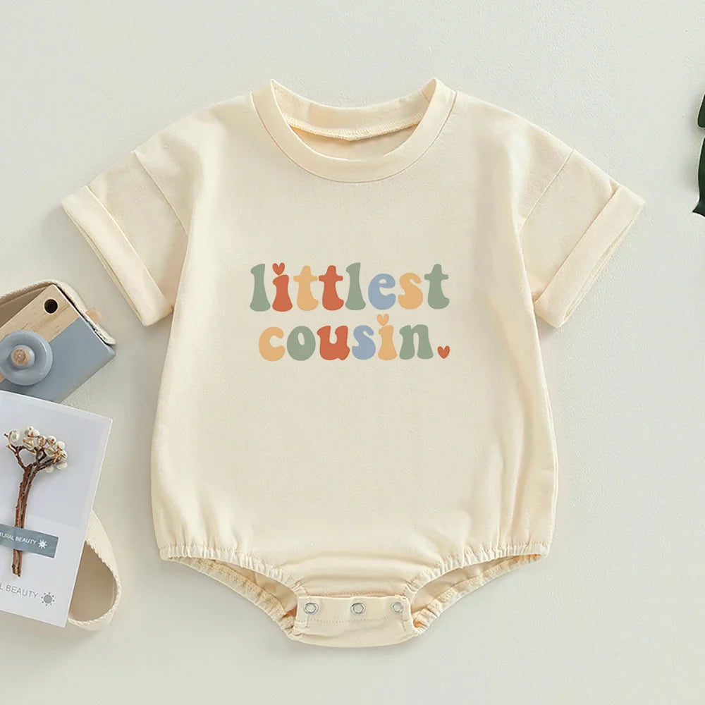 Retro Cousin Crew Toddler Oversized T-Shirt Rompers Big Little Cousin Baby Bubble Romper Bodysuit Cute Baby Outfits