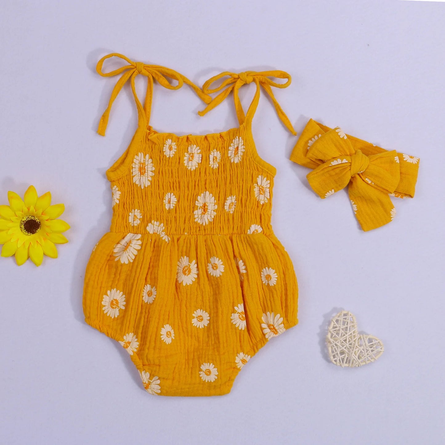 Summer Solid Newborn Baby Girls Cotton Linen Bodysuits Sleeveless Strap Jumpsuits+Headband 2Pcs Outfits Beachwear