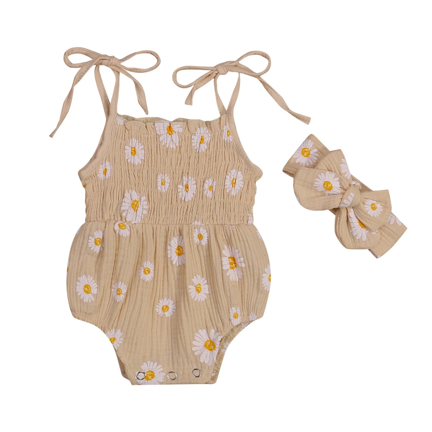 Summer Solid Newborn Baby Girls Cotton Linen Bodysuits Sleeveless Strap Jumpsuits+Headband 2Pcs Outfits Beachwear