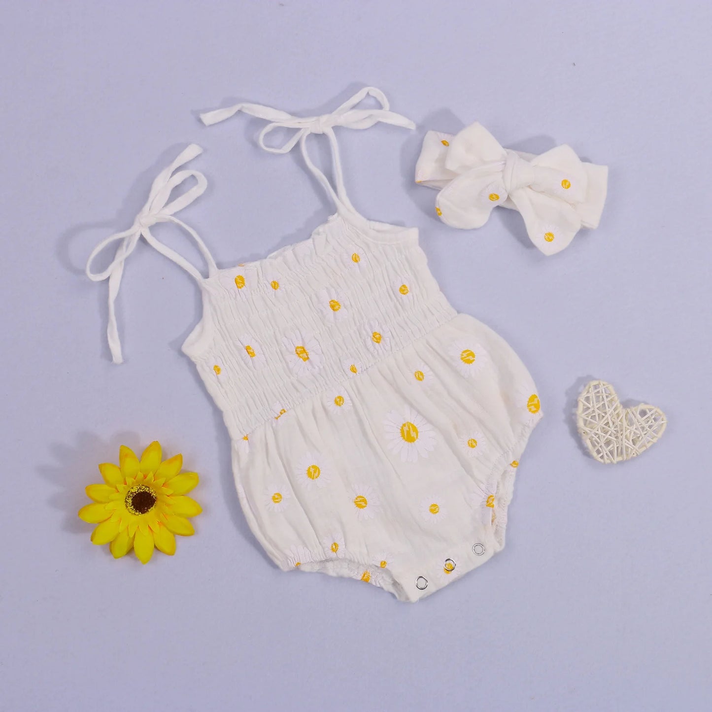 Summer Solid Newborn Baby Girls Cotton Linen Bodysuits Sleeveless Strap Jumpsuits+Headband 2Pcs Outfits Beachwear