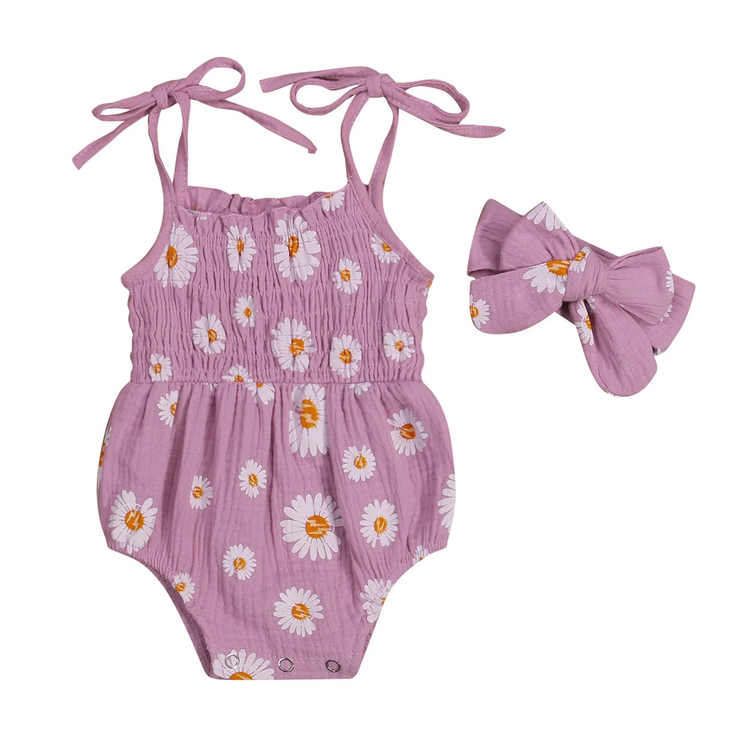 Summer Solid Newborn Baby Girls Cotton Linen Bodysuits Sleeveless Strap Jumpsuits+Headband 2Pcs Outfits Beachwear