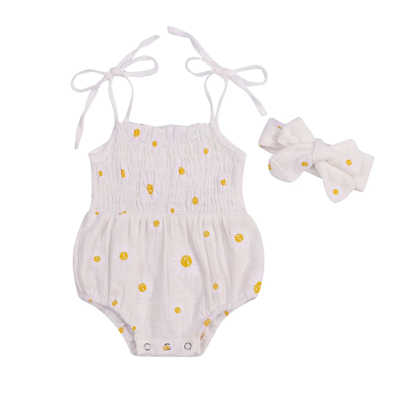 Summer Solid Newborn Baby Girls Cotton Linen Bodysuits Sleeveless Strap Jumpsuits+Headband 2Pcs Outfits Beachwear