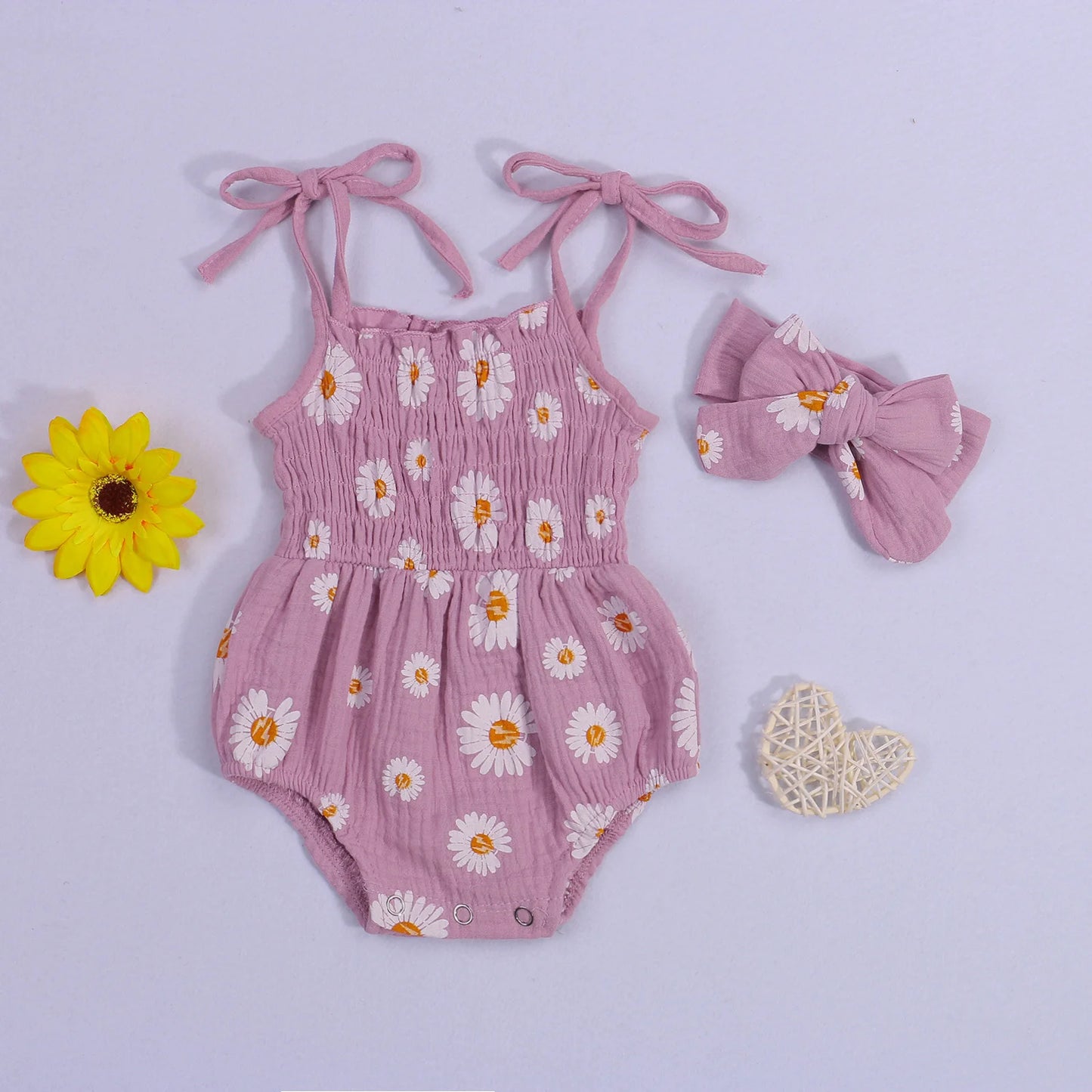 Summer Solid Newborn Baby Girls Cotton Linen Bodysuits Sleeveless Strap Jumpsuits+Headband 2Pcs Outfits Beachwear