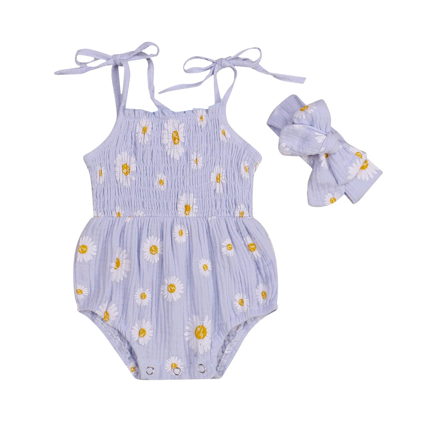 Summer Solid Newborn Baby Girls Cotton Linen Bodysuits Sleeveless Strap Jumpsuits+Headband 2Pcs Outfits Beachwear